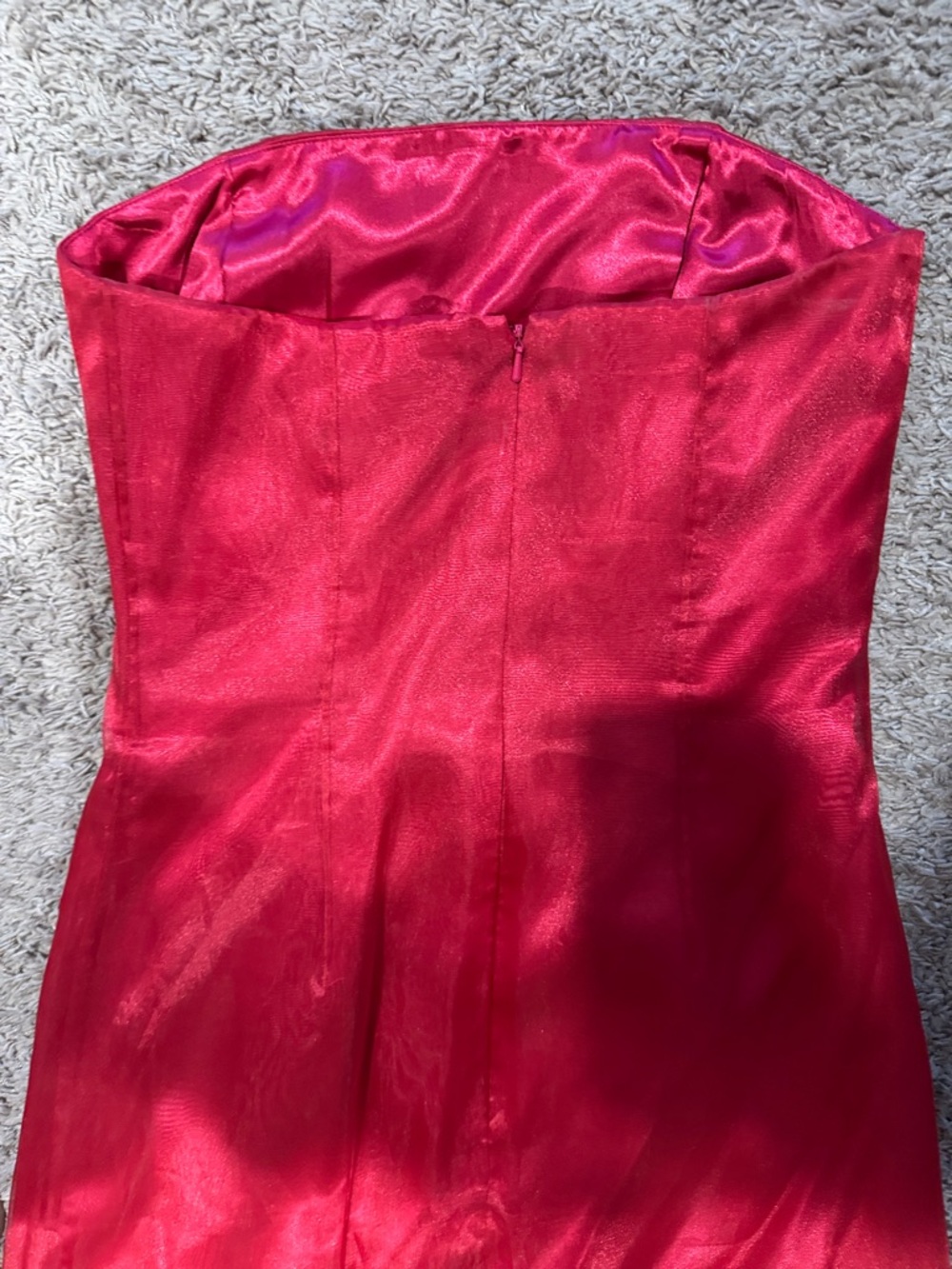 Scott McClintock Red Strapless Prom Dress with Floral Appliqué / AA67 - Picture 4 of 4